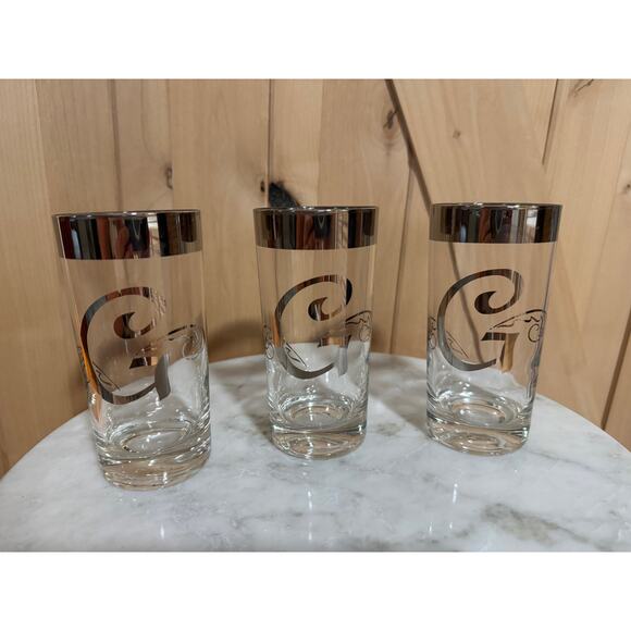 Vintage Dorothy Thorpe "G" Monogram Mid-Century Modern Tall Highballs Set of 6 - Picture 3 of 6